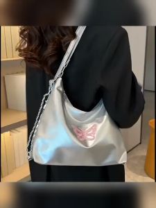 กระเป๋าเป้สะพายหลัง กระเป๋าสะพายไหล่ กระเป๋าถือ หนัง PU ปักลายผีเสื้อ ความจุขนาดใหญ่ สําหรับสตรี