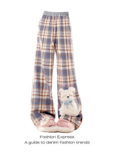 Quần Ống Rộng Lưng Cao Họa Tiết Sọc Kẻ Caro Thường Ngày Cho Nữ Mùa Thu Đông 2025 Quần Ống Đứng Rộng Rãi Có Dây Rút