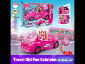 【SG Ready Stock】Super Cute Kids Fun Cabriolet Pink Sport Car With 1 Random Puppy★Multifunctional Convertible 4-seater Toy Car Doll Playset✅Role-Play Toy Kit✅Christmas/Birthday Gift/Presents✅