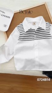 Set bộ sơ mi trắng dài tay phối kẻ kèm quần kaki dài cho bé trai 1 đến 7 tuổi BERNIE 0724B14