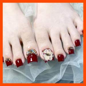 M073 Nail box chân - móng úp chân bộ 10 móng - móng chân giả sơn gel đính đá và hoa bột