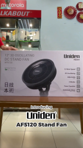 UNIDEN AF5120 Stand Fan with 12 Speeds 3D Oscillating 12" Blade Size 25W & Adjustable Weight