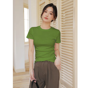 New Womens round Neck Short Sleeve T-Shirt Pure Cotton Slim Fit Short Length Base Layer Inner Wear Half Sleeve White Color