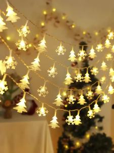 Christmas Tree Snowflake Reindeer Star LED String Lights Battery-Powered Warm White Multicolor Room Fireplace Holiday Decor