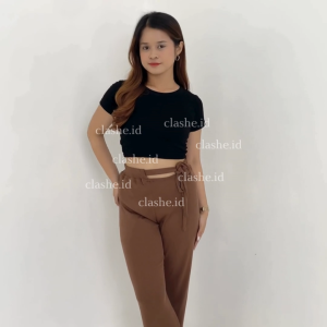 Kezia Celana Panjang Rib dengan Tali Lilit Pinggang - Elegant OOTD by Clashe