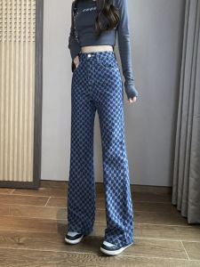 High Waist Flared Denim Jeans Womens Spring Autumn New Loose Straight Leg Long Pants Floral Embroidery Trendy Ladies Trousers