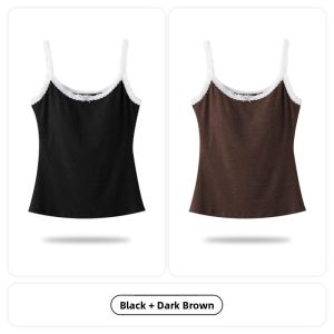 Miiow |  Lace Thin Strap Tank Top Women Summer Thin Ribbed Sleeveless One-Piece Fixed Cup Underwear Anti-Light Base Layer MiiOW Cat Person