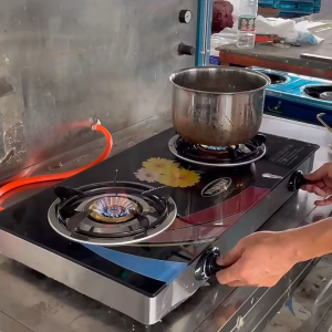 Tixx Gas Stove Non-stick Gas Stove | Easy to Clean 4.2KW Ultra Firepower Double Burner Punch-Free Glass Panel