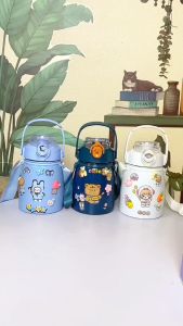 Bình Nước giữ Nhiệt Cute 900ml Có Sticker Ruột Inox Kiểu Dáng Dễ Thương