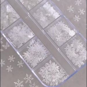 12Grids Christmas White Snowflakes Nail Sequins Sparkling Star Butterfly Heart Nails Flakes for Winter Xmas Manicure Accessories