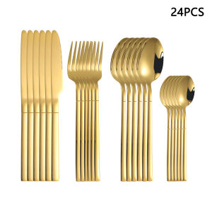 4/6/16/24pcs Gold stainless steel cutlery household knife fork and spoon cutlery set for home restaurant hotel party