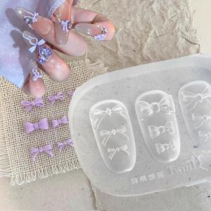 1Pcs 3D Bowknot Silicone Nail Mold Ballet Ribbon Tie Nail Charms Transparent Nails Template Carving Bowtie Manicure Stencil Tool