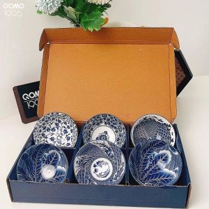 QOMO Set Mangkuk Seramik Mangkuk Jepun Set Mangkuk Porcelain dengan Kotak Hadiah Perkahwinan Doorgift Tableware