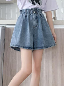 กางเกงขาสั้นยีนส์เอวสูงไซส์ใหญ่สำหรับผู้หญิง กางเกงขาสั้นทรงหลวมสไตล์เกาหลีสำหรับฤดูร้อน กางเกงขายาวทรงหลวมสำหรับนักเรียน