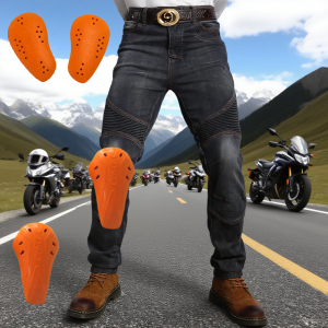 กางเกงยีนส์ขี่มอเตอร์ไซค์ Kevlar สําหรับผู้ชาย - กางเกงขี่อะรามิดทนไฟพร้อมอุปกรณ์ป้องกันเข่า ชุดลําลองวิบากสีน้ําเงิน Hi-03