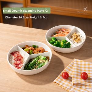 Multipurpose Divided Ceramic Dish for Snacks and Vegetables Steaming