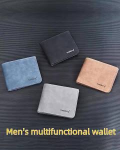 Baellerry Mens Thin Sanded Leather Bifold Wallet Multi-Function Casual Business Short Wallet with Multiple Card Slots
