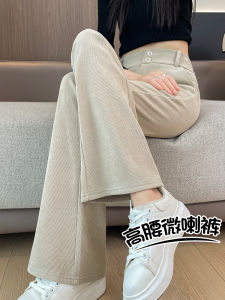 Womens Corduroy Flared Pants Autumn Winter Fleece Lined Wide Leg Casual Straight Micro Flare Trousers High Waist Long Pants