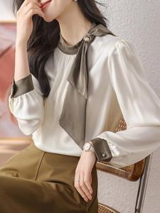 WANGGONGZHU | French Satin Shirt Women Spring Autumn 2025 New Fashion Elegant Long Sleeve Shirt Casual Loose Fit Princess Style Pure Color