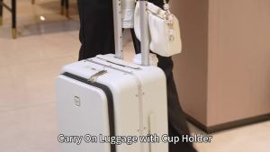 Hanke Front Opening Luggag 20 inch Luggage Bag Travel With Cup Holder & USB Port PC Hard Case Suitcase
