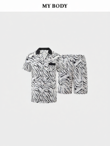 Mybody | Breathable Thin Zebra Print Mens Pajama Set