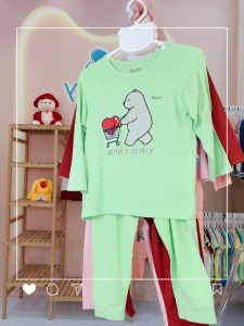 Bộ dài tay cài vai in hình gấu BENTY BT001 chất mềm mịn mát đồ dài mặc ngủ cho trẻ em
