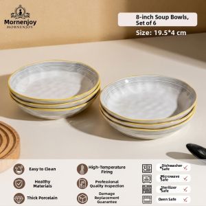 mornenjoy | Elegant Underglaze Colored Deep Dish Home Dining Plate