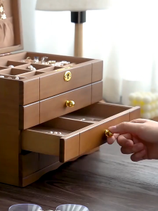 4-layer solid wood jewelry box - new model high-end exquisite premium large capacity wooden jewelry box with lock - ring and bracelet storage box for weddings