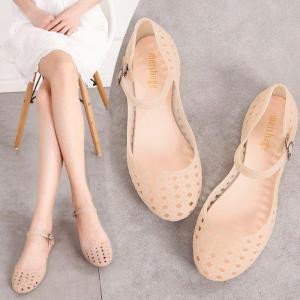 Womens Flat Hollow out Plastic Sandals Breathable Crystal Jelly Shoes Summer Fashion Single Shoes Comfortable Slip-On Sandals