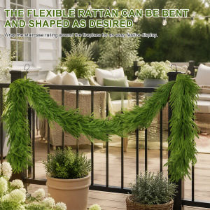 【Homelements】 Christmas Pine Needle Garland Artificial Vine 2.7M 60 Heads Flexible Green Decoration for Stair Fireplace Table