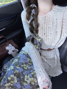 ชุดเดรสยาวลายดอกไม้ผู้หญิงช่วงต้นฤดูใบไม้ร่วง ชุดกระโปรงสองชิ้นแขนยาว ทรงเข้ารูป ทรงเอ เดรสยาวฤดูร้อน