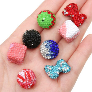 1PC Handmade Polymer Clay Beads  Round Ball Bow Beads with Rhinestones Charm for Earring Necklace DIY Jewelry Making Beads