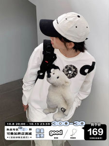 MeihaoStore เสื้อยืดผ้าฝ้ายพิมพ์ลายหมีขั้วโลกสําหรับเยาวชนเสื้อคอกลมแขนยาวทรงหลวมสําหรับฤดูใบไม้ผลิและฤดูใบไม้ร่วง