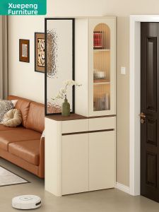 XUEPENG | Solid Wood and Glass Entryway Cabinet Shoe Storage Partition Wine Rack