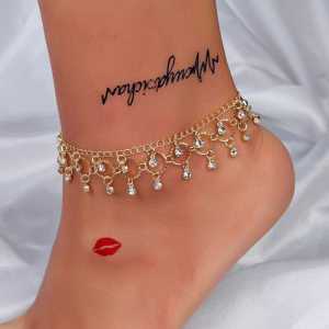 Fashionable Summer Beach Womens Foot Jewelry Elegant Simple Shiny Rhinestone Tassel Ankle Chain Sweet Style Fresh Outing Accessory