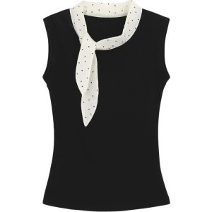 YUEZHONGWEI | French Butterfly Bow Polka Dot Sash Vest Women Summer Outdoor Wear Design Slim Fit Short Sleeveless Top Fashion Commute Style