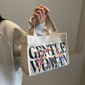 Fashionable Mini Canvas Tote Bag Womens Casual Single Shoulder Crossbody Bag Simple  Versatile Tote Bag for Youth