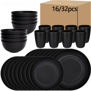 16/32pc Unbreakable Tableware Set Microwave&Dishwasher Safe Plates(9.8"&9")Bowls(5.9")Cups(4") for Home/Restaurant/Dessert