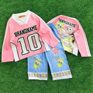 10-45kg LABUBU + bộ tay dài quần dài ống suông rộng cổ V bé gái thun lạnh mềm mịn bền đẹp 090