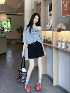 Black Suit A-Line Mini Skirt Womens High Waist Pocket Short Skirt Korean Style Versatile Summer New Arrival Slimming Effect