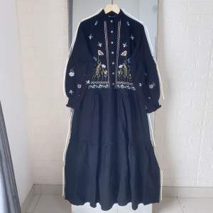 Gamis dress katun linen bordir premium