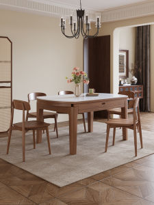 Stone Plate Dining Table and Chair 2024 New Arrival Solid Wood Full Support Retractable round Table with Induction Cooker Small Apartment For Home Dining Table