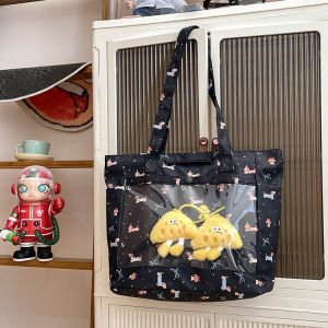 Universal Womens Nylon Bag Crossbody Transparent Shoulder Bag Sweet School Style Soft Tote Bag Non-Washable Daily Use