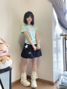 XIANGBAIWEI | American Dopamine Print Polka Dot Straight Shoulder T-shirt Short Sleeve