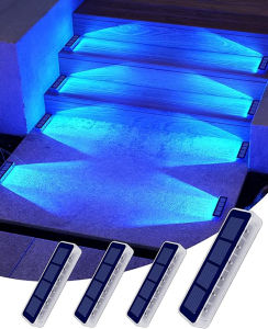 Yilaie LED Solar Step Lights for Outside: 4 Pack Solar Stair Lights, Blue Solar Deck Lights, Waterproof IP68 Solar Pathway Lights