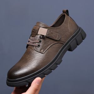 Fashionable Casual Shoes for Men Genuine Leather Work Boots Thick Bottom Wear-resistant Comfortable All-match Leather Shoes