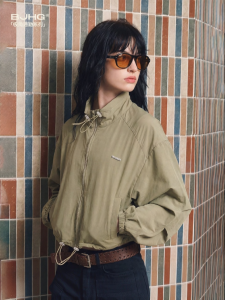 BJHG | Womens Casual Lightweight Thin Autumn Stand Collar Short Long Sleeve Jacket