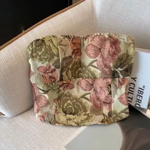 HELLODES Tanktop Floral Atasan Crop Vintage Korean Pakaian Wanita Sabrina Kemben