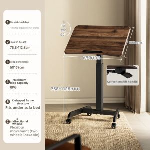 Brateck | Adjustable Mobile Bedside Desk For Work Study