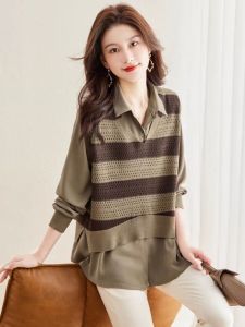 Export Export Two-piece Set Spring & Fall Female 2024 New Arrival Tops Fashion Western Style Shirt Collar Sweater Vest Sweater